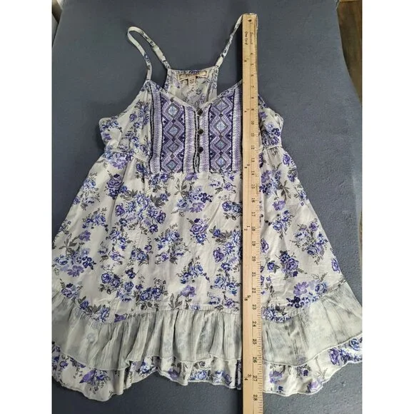 DECREE Women's SZ M Racerback Flowy Tank Ruffle Floral Boho Festival Fairy Gray - Picture 6 of 9